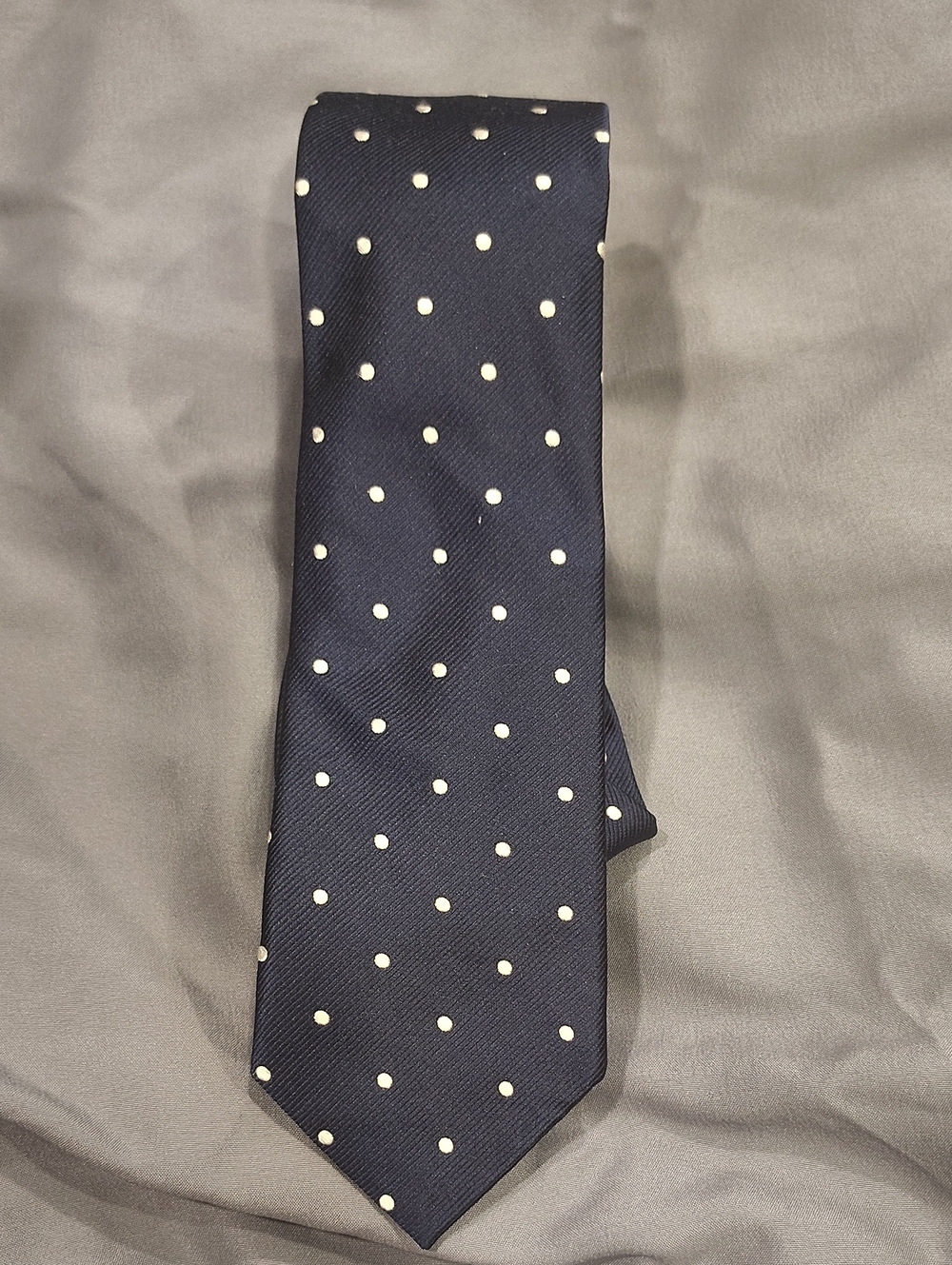 Lands' End Navy Tie with White Polka Dots